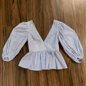 STAUD NWT Luna Peplum Top in Blue Stripes